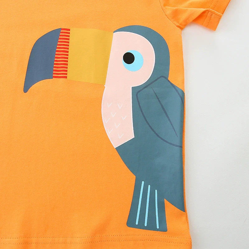 Summer Boys’ Bird Cartoon Pattern T-shirt in European and American Style-2