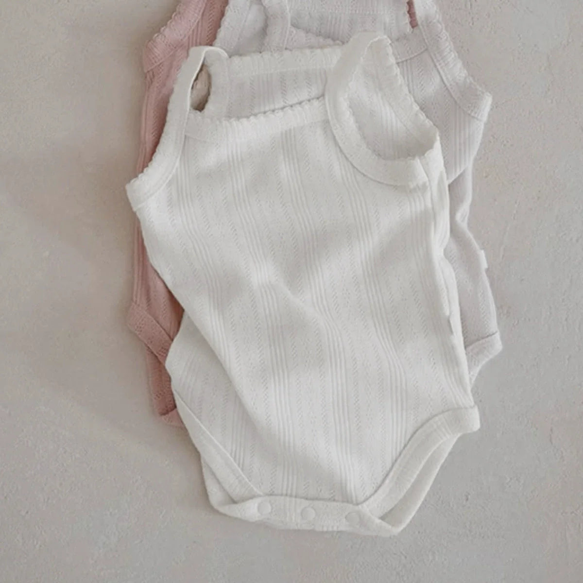 Summer Arrival Baby Unisex Simple Sleeveless Solid Color Striped Onesies-1