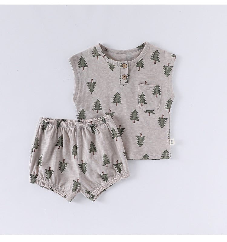 Summer Arrival Baby Unisex Sleeveless Fruits Pattern Top Vest and Shorts Clothing Sets-1