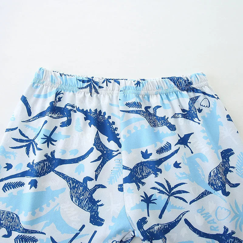 Summer Baby Kids Blue Dinosaurs Pattern T-shirt and Shorts Casual Clothing Set for Boys-3