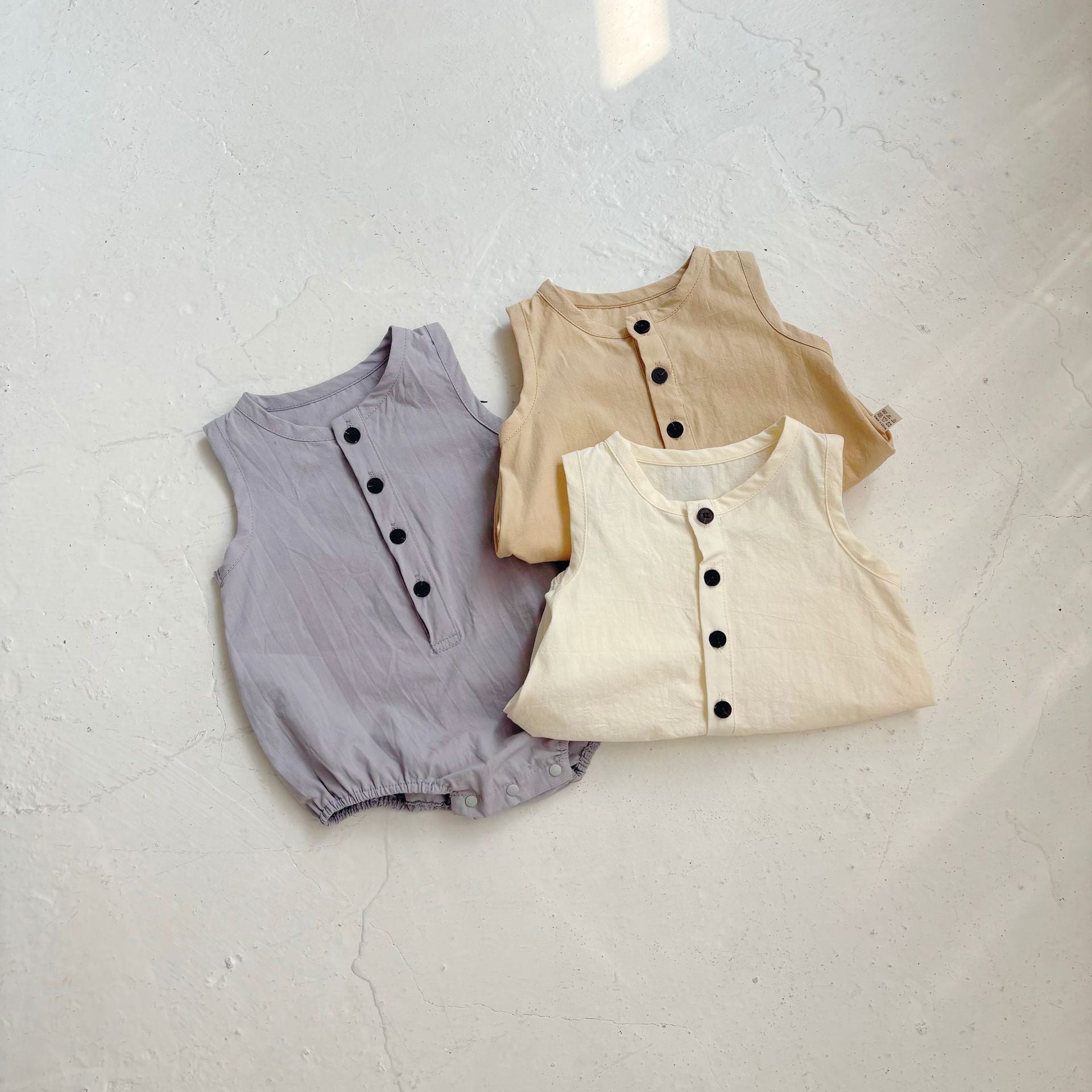 Summer Arrival Baby Unisex Simple Plain Sleeveless Open-front Thin Onesies-2