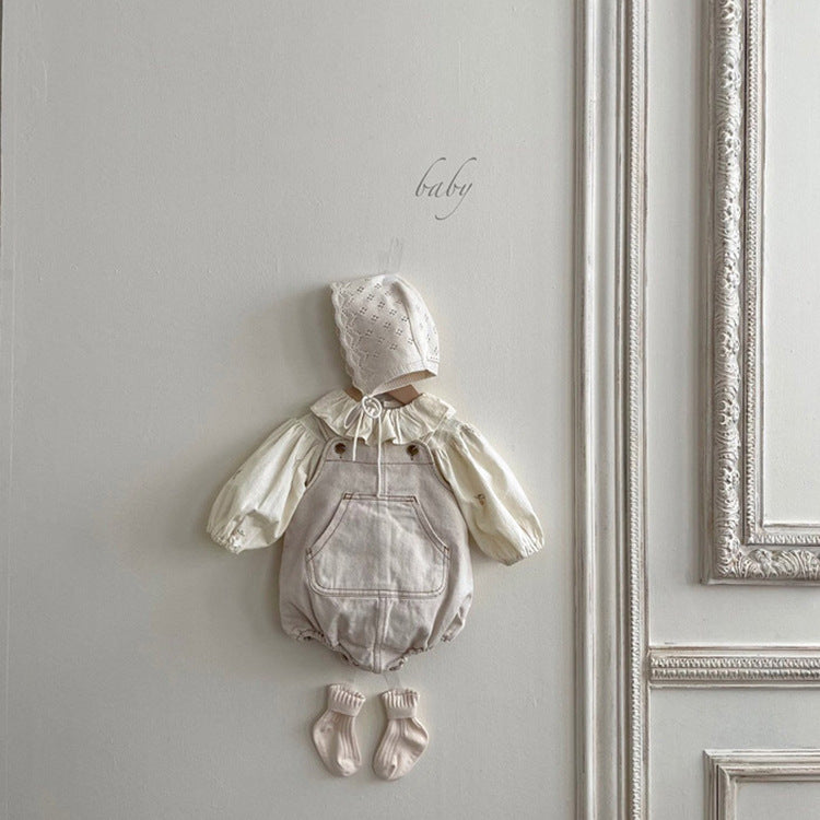 Baby Flower Embroidered Pattern Ruffle Lapel Design Quality Onesies & Shirt-3