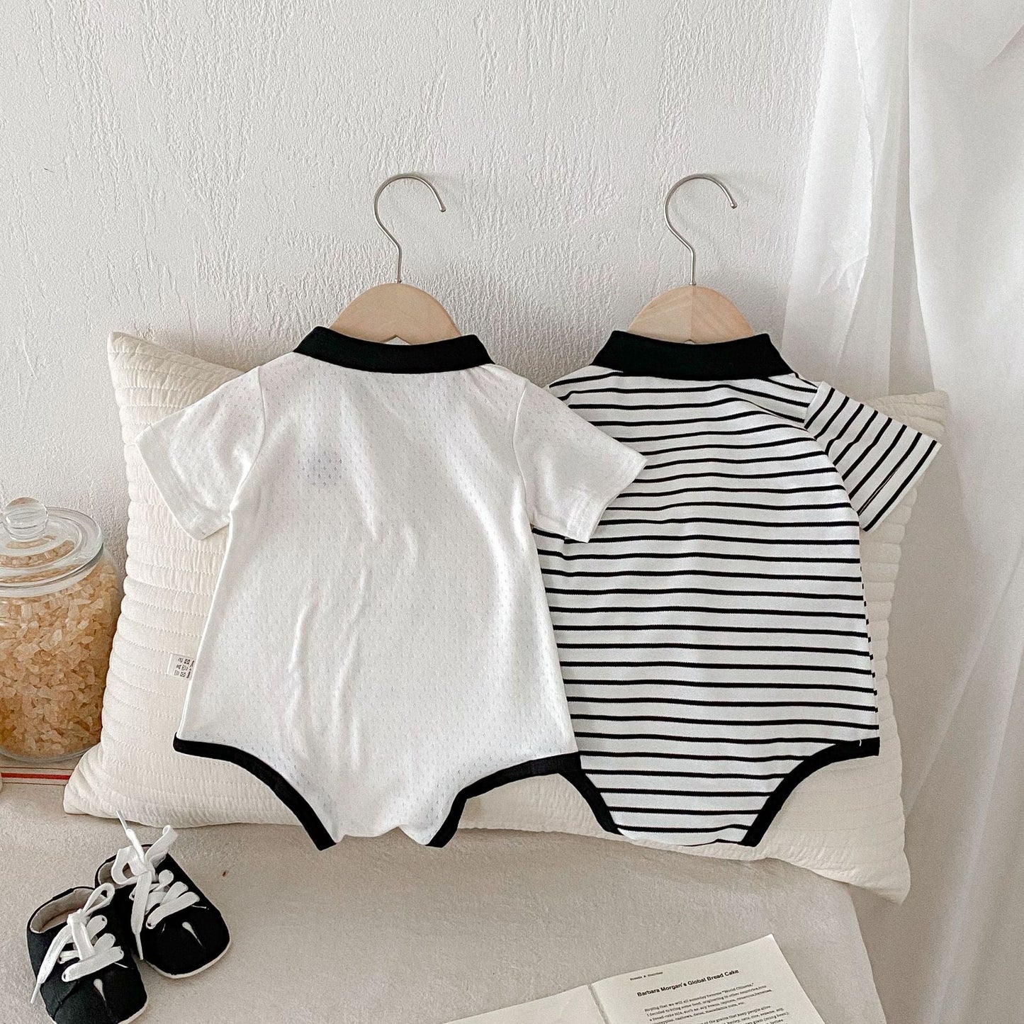 Summer Arrival Baby Unisex Casual Striped/Color Patchwork Short Sleeves Onesies-1