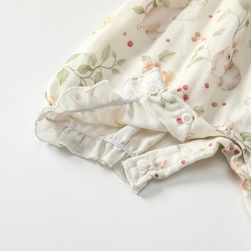 Summer Arrival Sleeveless Floral Pattern Strap Rompers with Hat for Stylish Girls-3