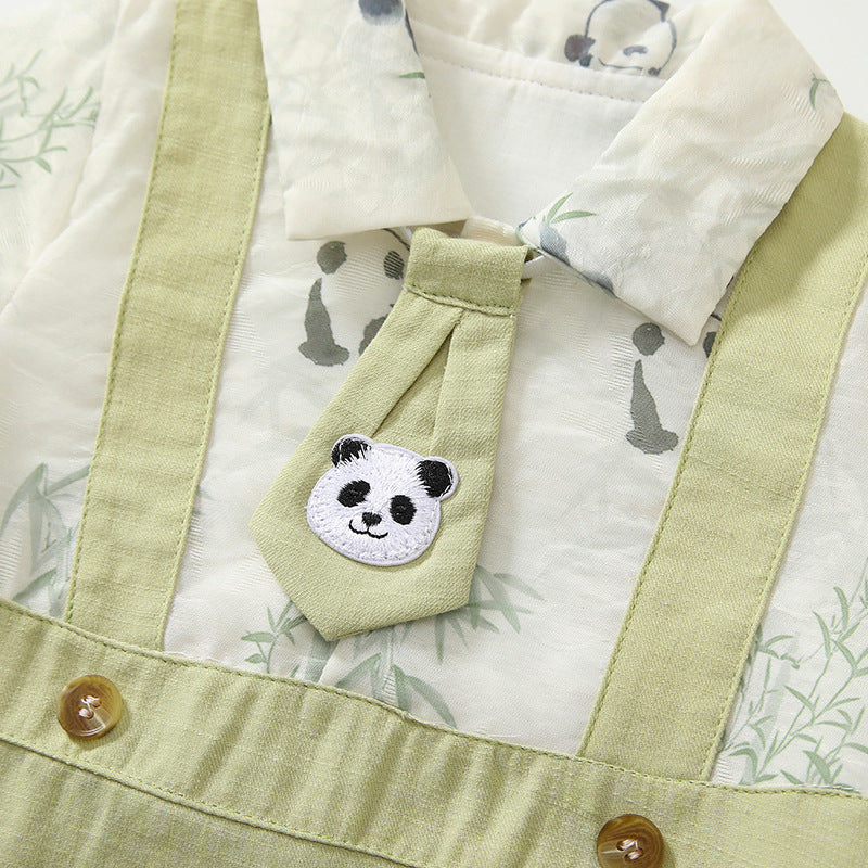 Summer Arrival Baby Boys Short Sleeves Cute Panda Pattern Onesies-2