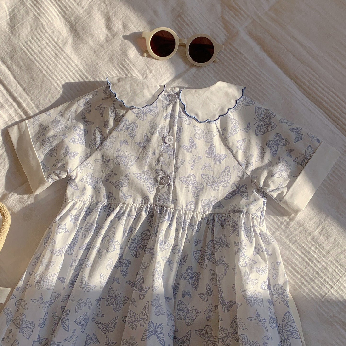 Summer Baby Kids Girls Short Sleeves Butterfly Pattern Embroidered Dress-1