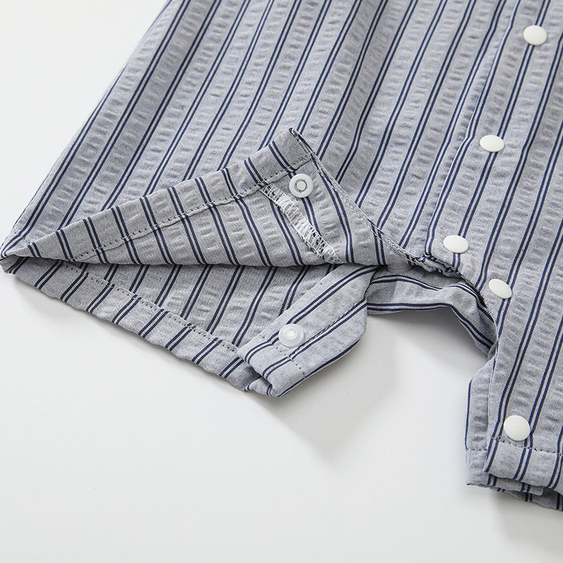 Summer Arrival Baby Boys Short Sleeves Cute Striped Overalls Pattern Rompers-3