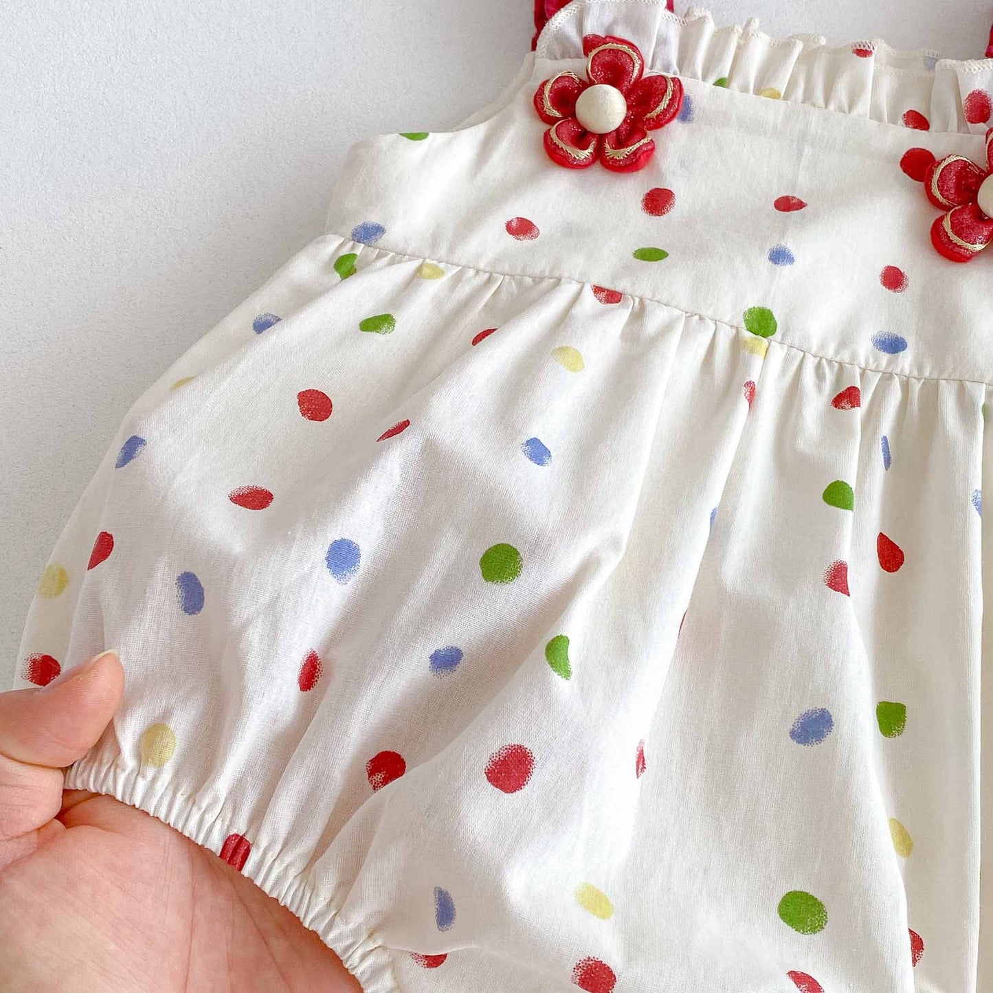 Summer Arrival Baby Girls Cute Sleeveless Colorful Dots Pattern Strap Onesies-3