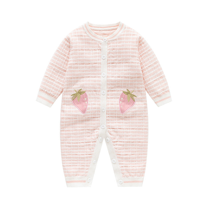 Autumn and Winter New Arrival Baby Girls Knitted Strawberry Pattern Rompers-0