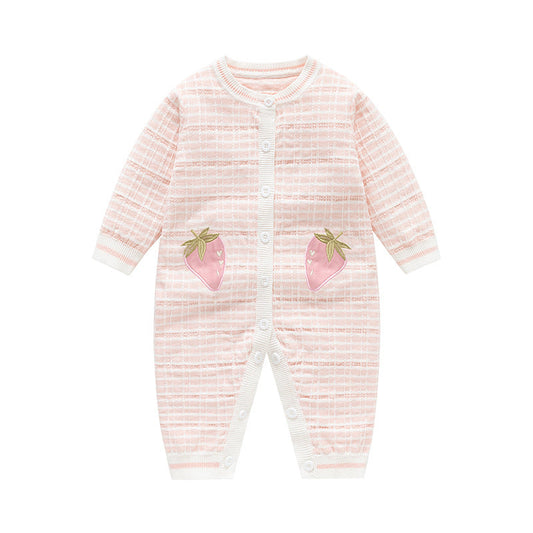 Autumn and Winter New Arrival Baby Girls Knitted Strawberry Pattern Rompers-0