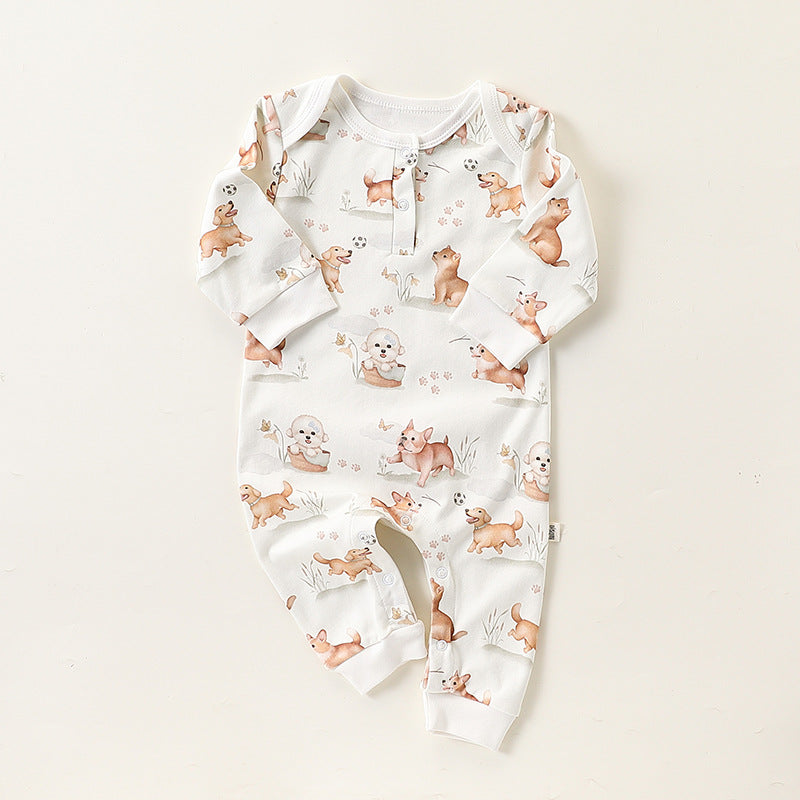 Autumn and Spring New Arrival Baby Unisex Simple Animals Pattern Long Sleeves Rompers-2
