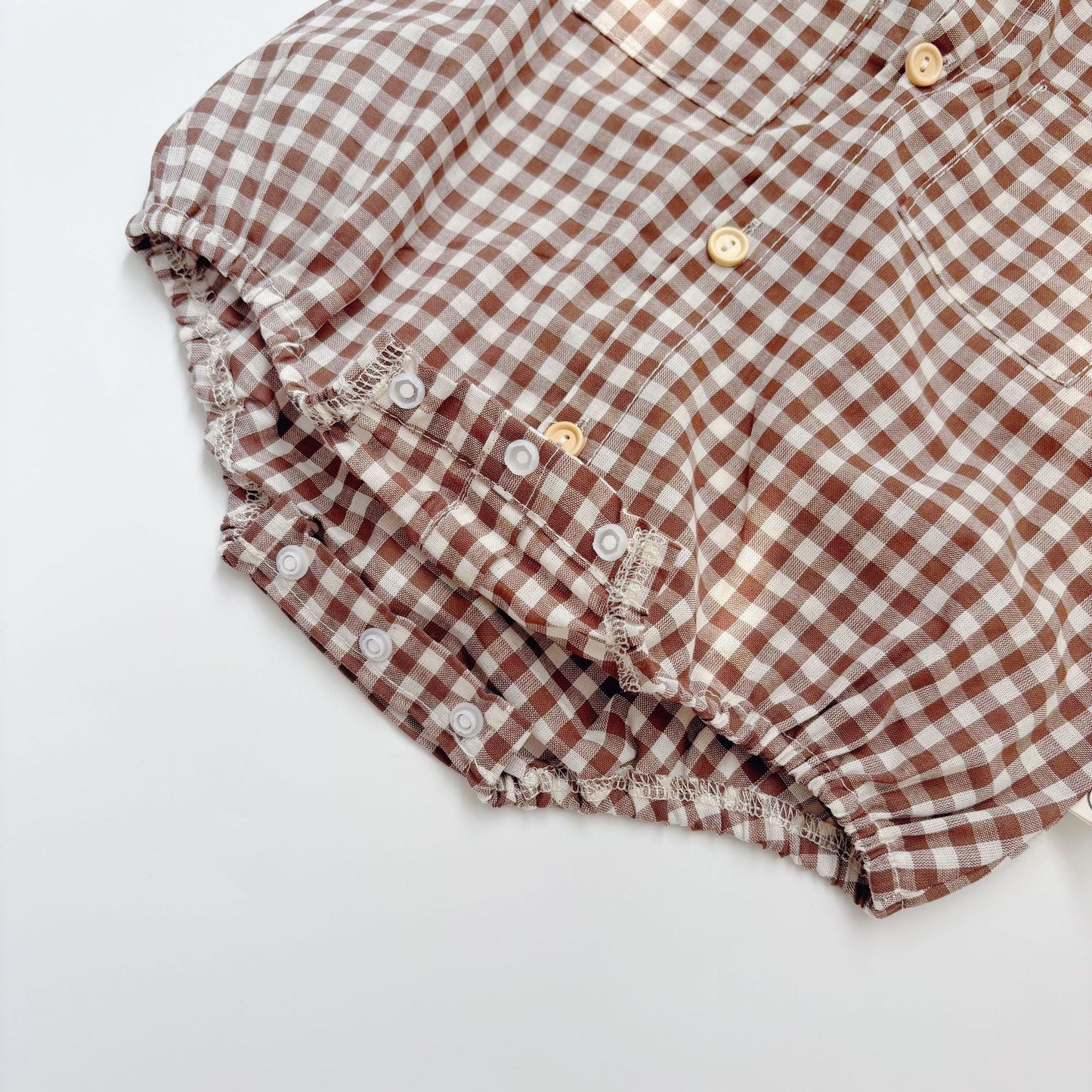 Summer Arrival Baby Boys Casual Plaid Turn-down Collar Short Sleeves Onesies-4