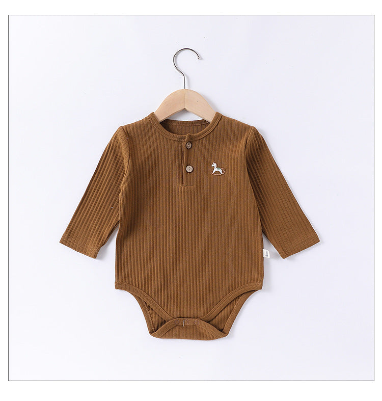 Spring New Arrival Baby Unisex Long Sleeves Striped Onesies Bodysuits with Simple Embroidery-2