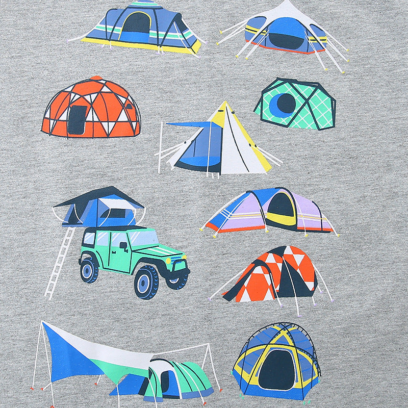 Summer Boys’ Camping Cartoon Pattern T-shirt in European and American Style-2