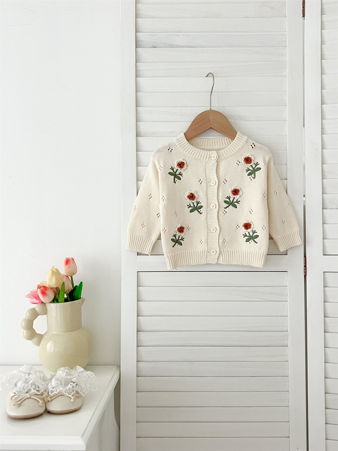 Autumn New Arrival Baby Kids Girls Comfortable Flowers Embroiedery Pattern Knitted Long Sleeves Cardigan-2