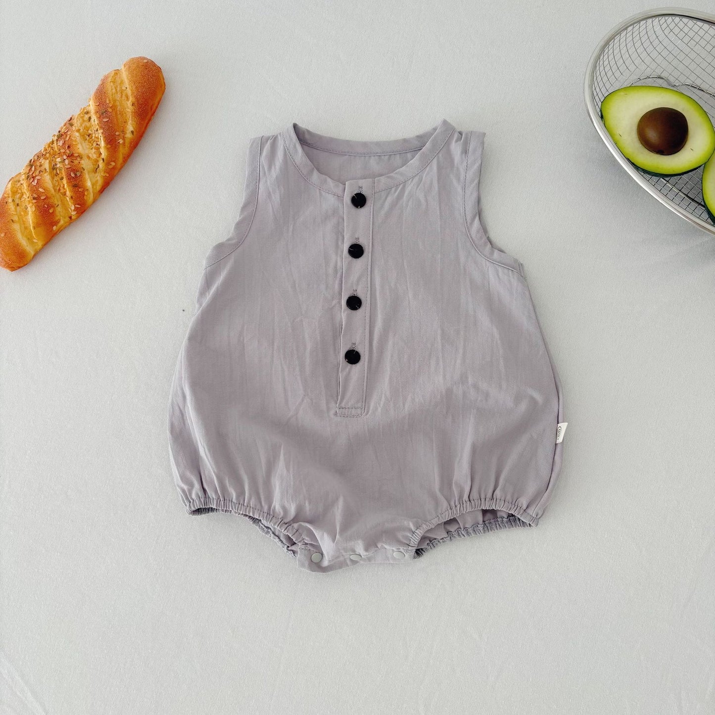Summer Arrival Baby Unisex Simple Plain Sleeveless Open-front Thin Onesies-3