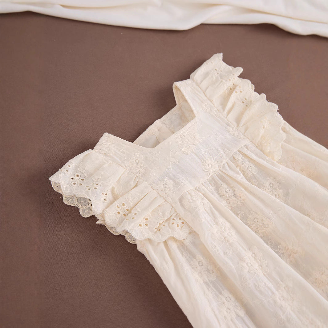 Summer Arrival Solid Color Flowers Pattern Fly Sleeves Dress for Stylish Girls-1