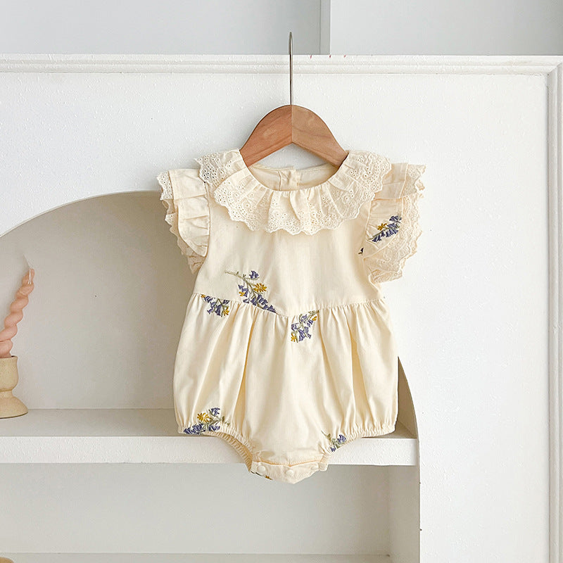 Summer Baby Girls French-style Flowers Embroidery Pattern Fly-sleeved Onesies and Dress – Princess Sister Matching-3
