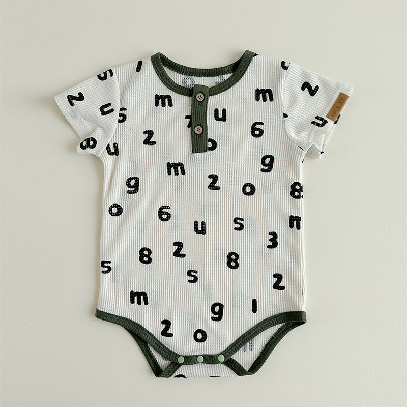 Baby Unisex Letters Pattern Round Neck Short-Sleeve Onesies In Summer-4