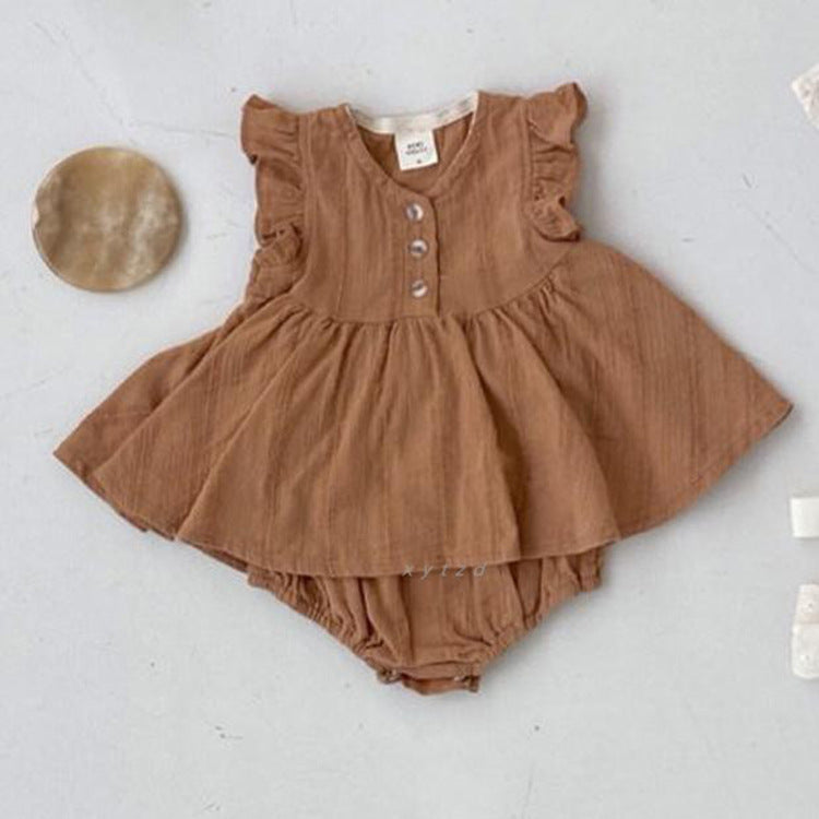Summer Best Quality Baby Girls Fly Sleeves Simple Style Top Dress And Bloomers Clothing Set-1