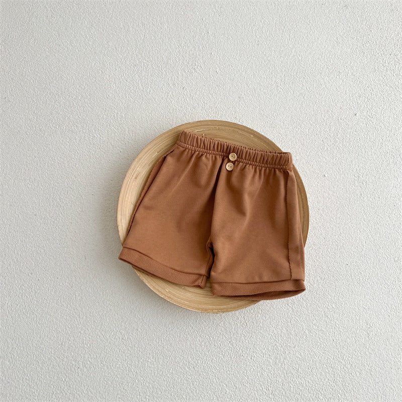 Baby Unisex Solid Color Comfy Summer Shorts In Summer-4