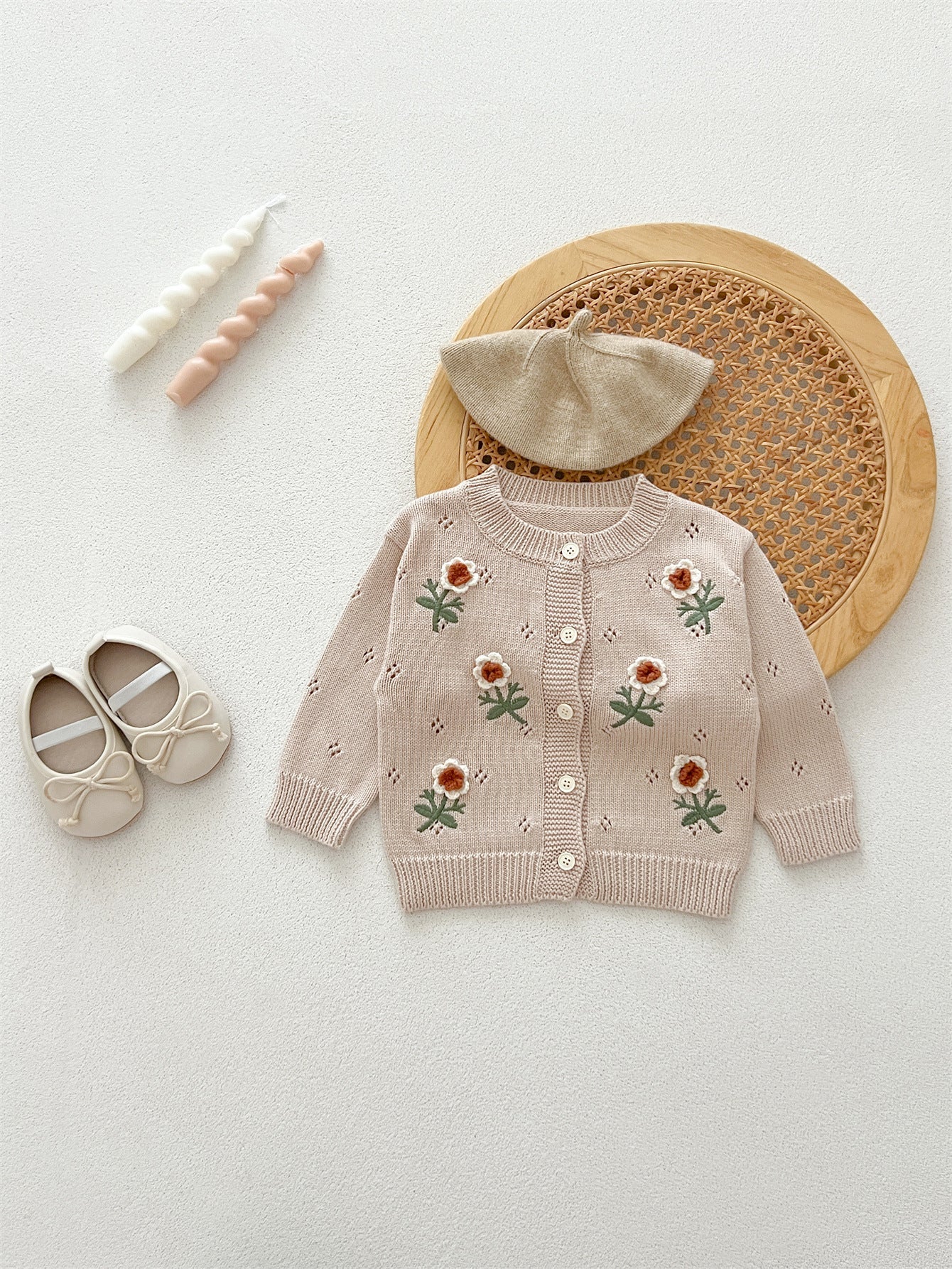 Autumn New Arrival Baby Kids Girls Comfortable Flowers Embroiedery Pattern Knitted Long Sleeves Cardigan-3