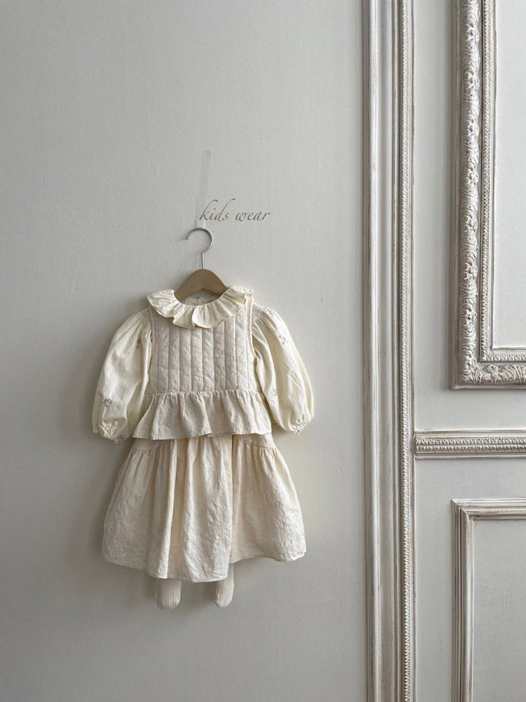 Baby Flower Embroidered Pattern Ruffle Lapel Design Quality Onesies & Shirt-4