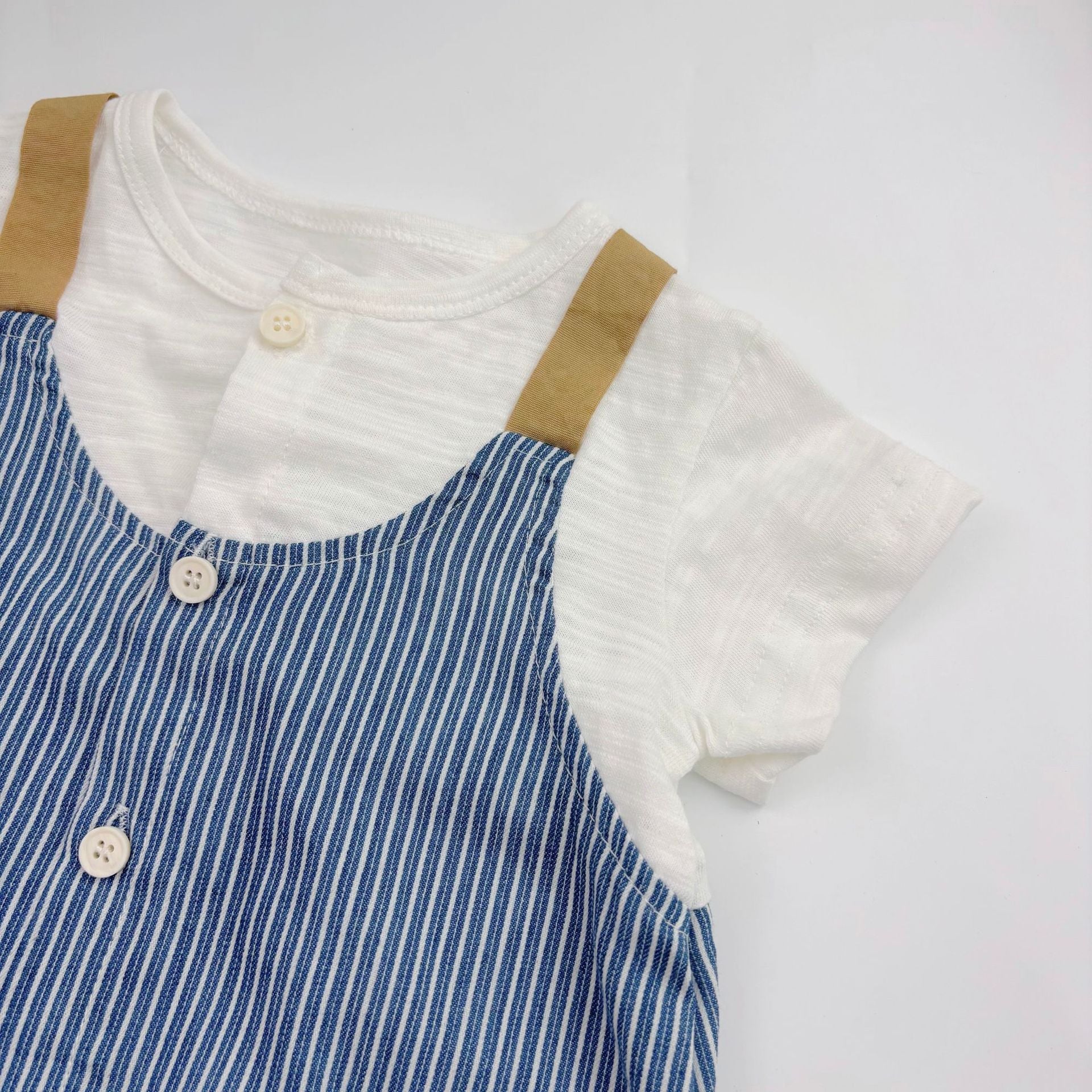 Summer Arrival Baby Boys Short Sleeves Cute Striped Overalls Pattern Rompers-2