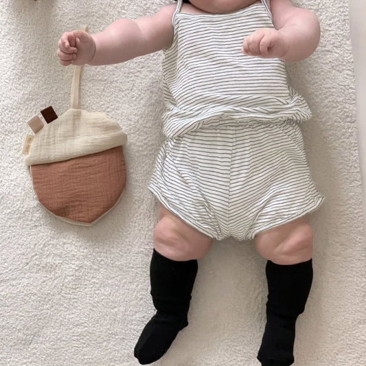 Summer Hot Selling Baby Unisex Sleeveless Striped Vest and Shorts Clothing Set-0