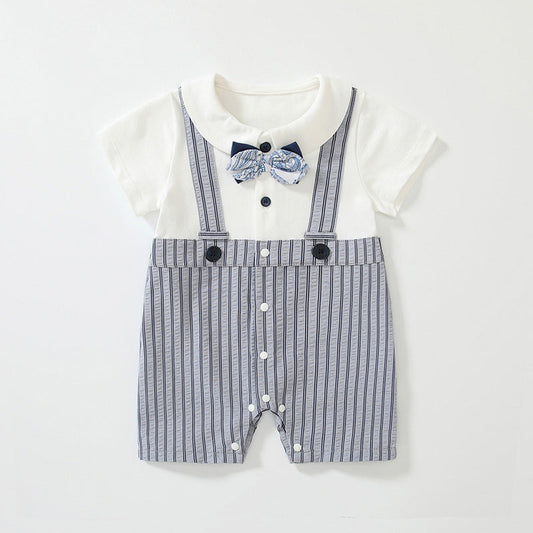 Summer Arrival Baby Boys Short Sleeves Cute Striped Overalls Pattern Rompers-0