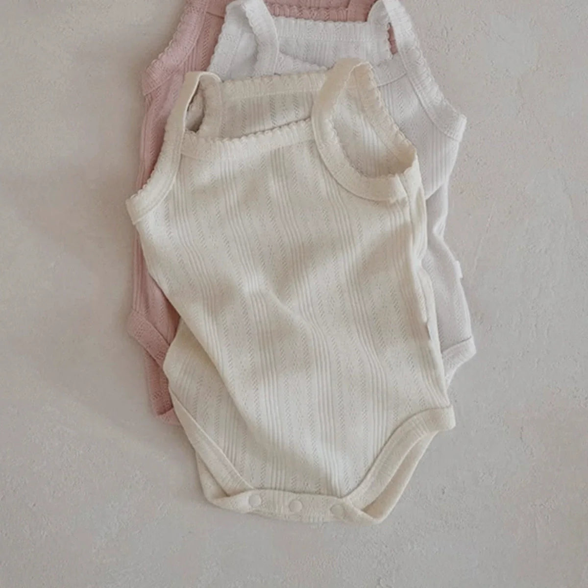 Summer Arrival Baby Unisex Simple Sleeveless Solid Color Striped Onesies-0