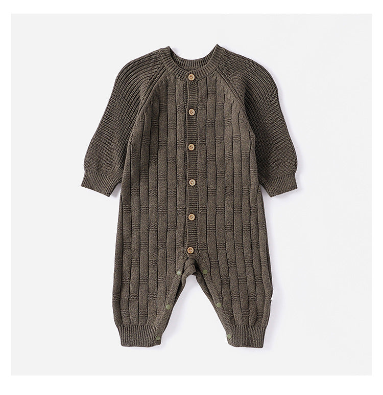 Autumn and Spring New Arrival Baby Unisex Simple Solid Color Long Sleeves Casual Thick Knitted Rompers-4