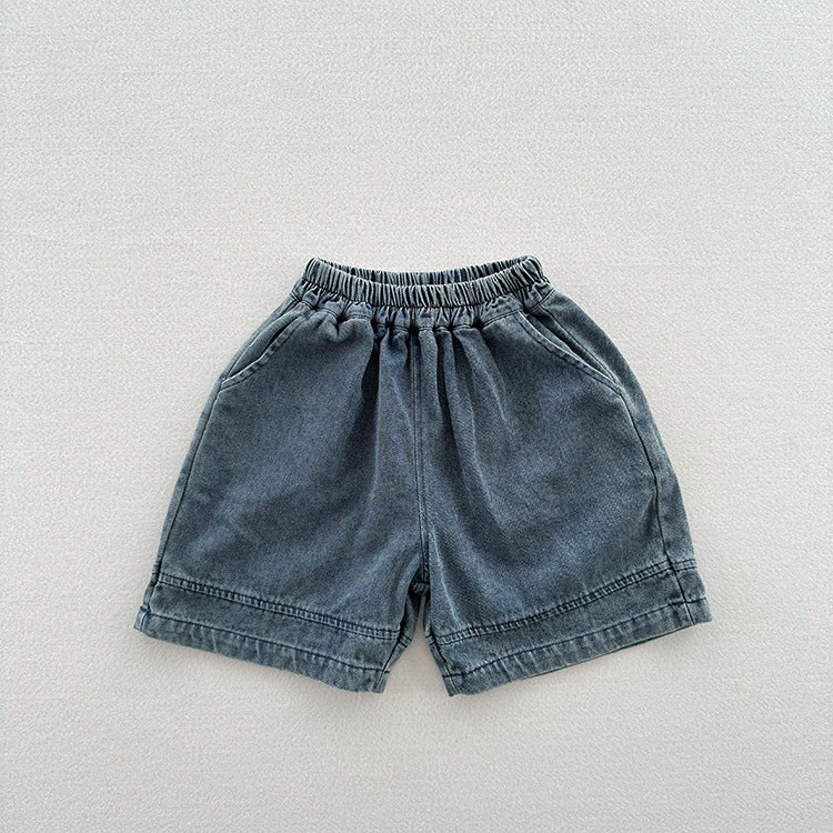 Summer New Arrival Nostalgic Unisex Dark Blue Denim Shorts-2