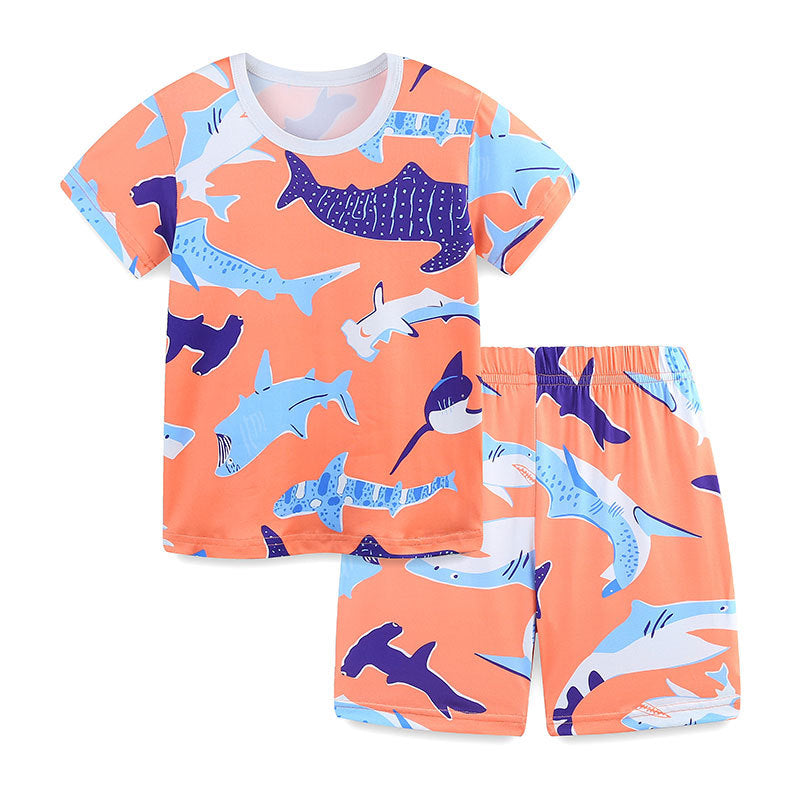 Summer Baby Kids Cartoon Whales Pattern T-shirt and Shorts Casual Clothing Set for Boys-4