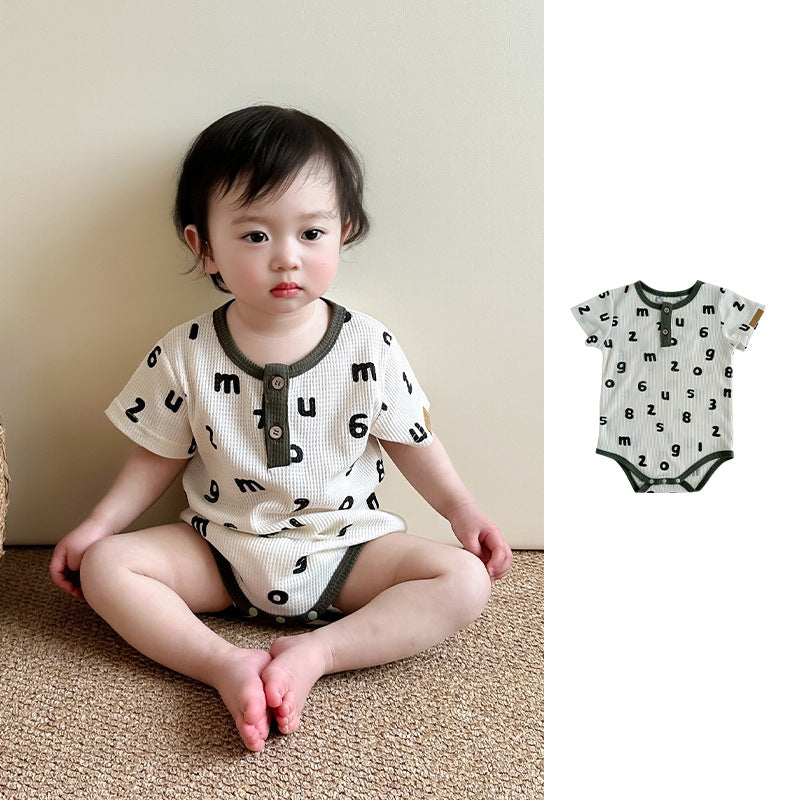 Baby Unisex Letters Pattern Round Neck Short-Sleeve Onesies In Summer-0