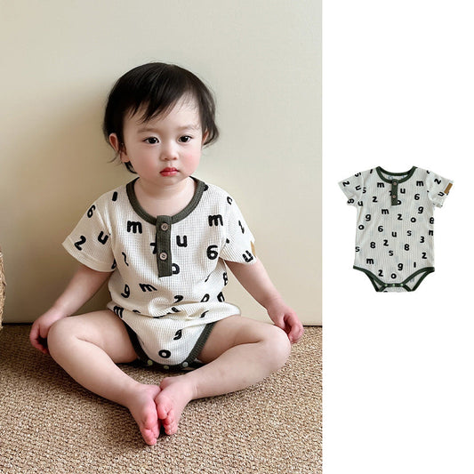 Baby Unisex Letters Pattern Round Neck Short-Sleeve Onesies In Summer-0