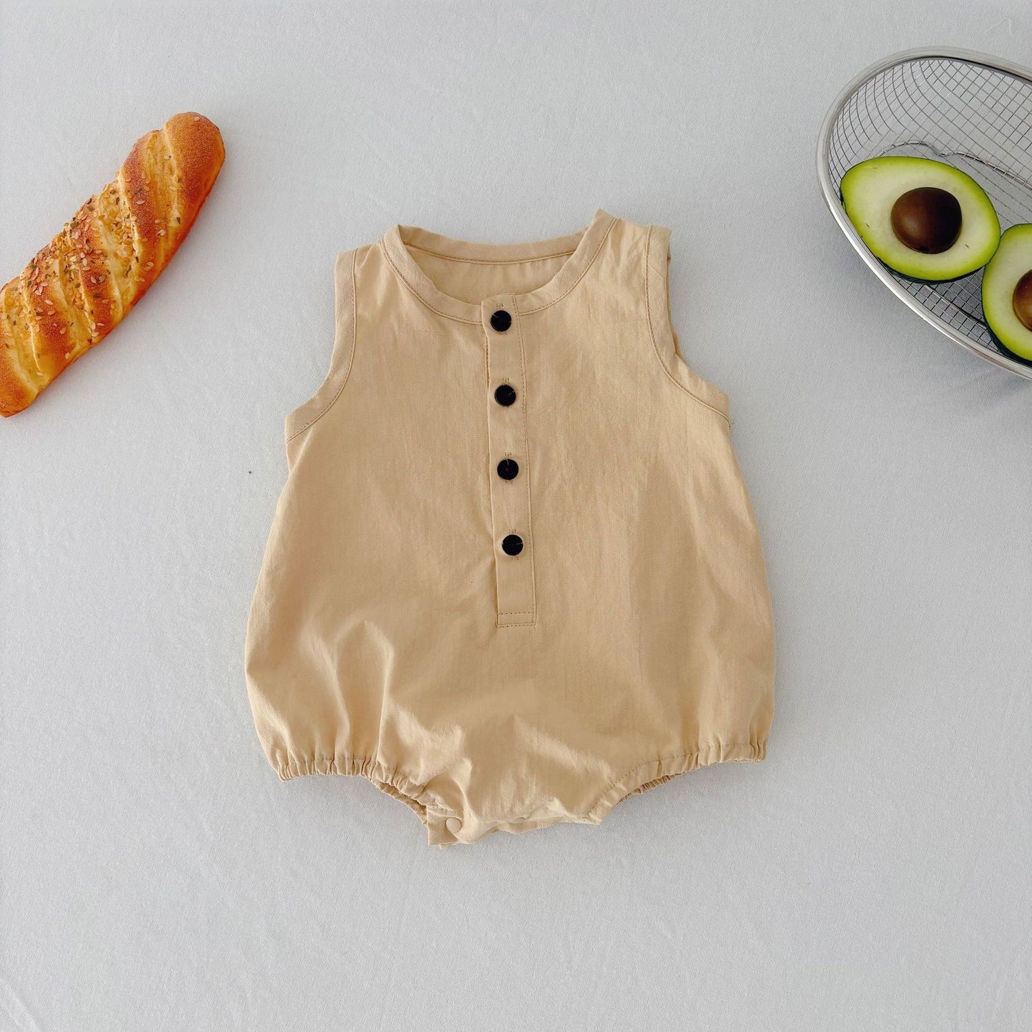 Summer Arrival Baby Unisex Simple Plain Sleeveless Open-front Thin Onesies-4