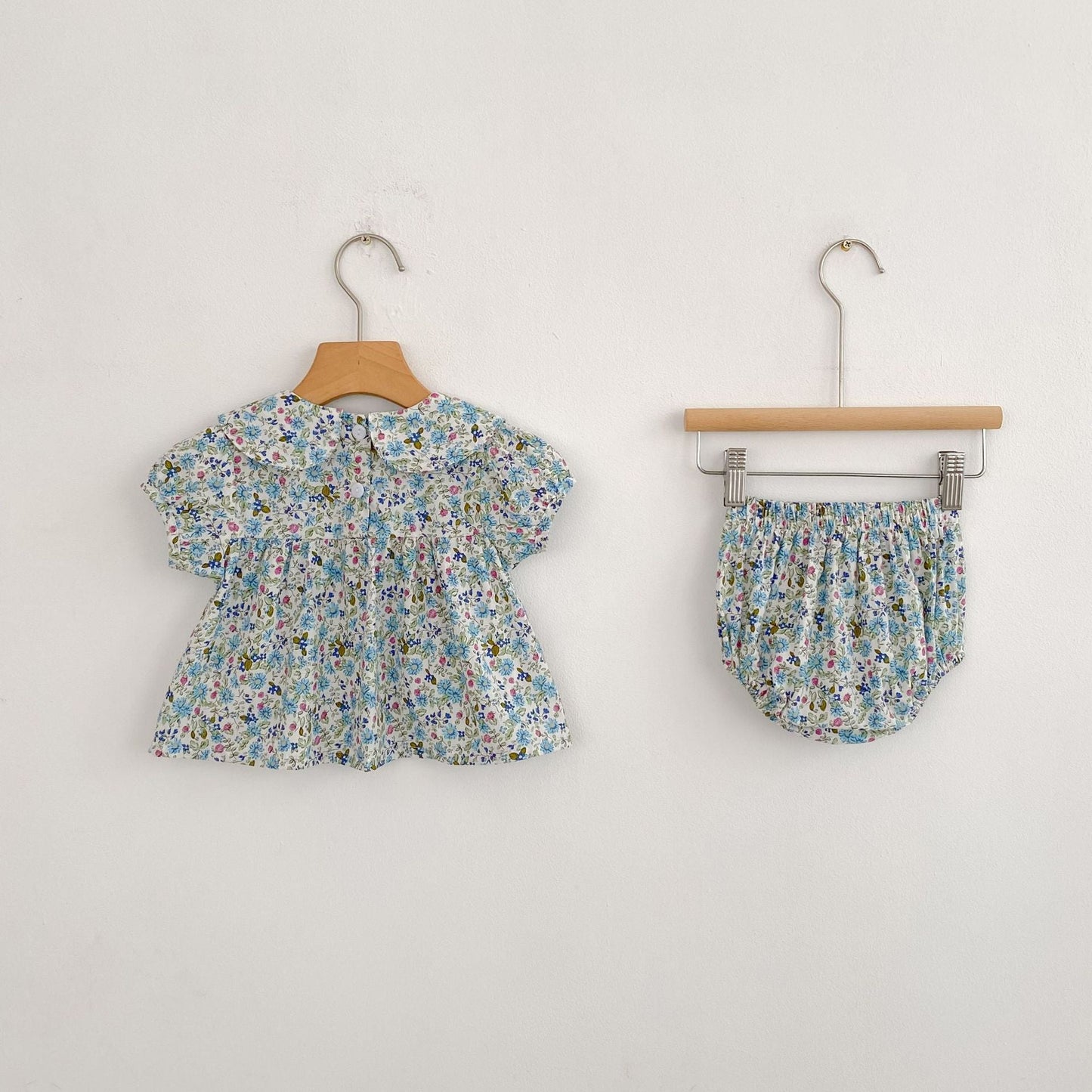 Summer Arrival Baby Girls Short Sleeves Floral Top Dress and Bloomers Clothing Sets-1