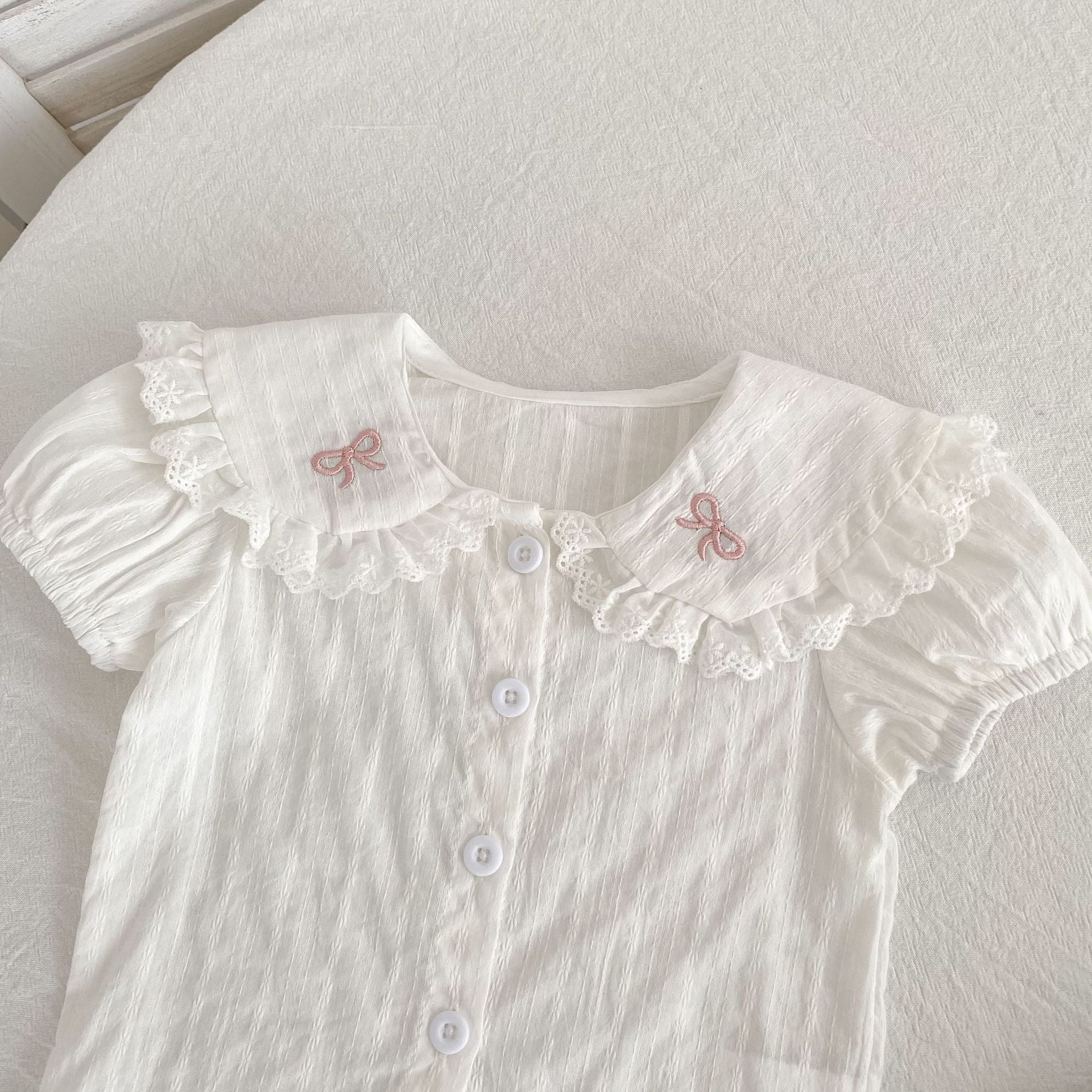 Summer Hot Selling Baby Kids Girls Sleeveless Dots Pattern Strap Onesies Overalls and Beige T-Shirt Clothing Set-4