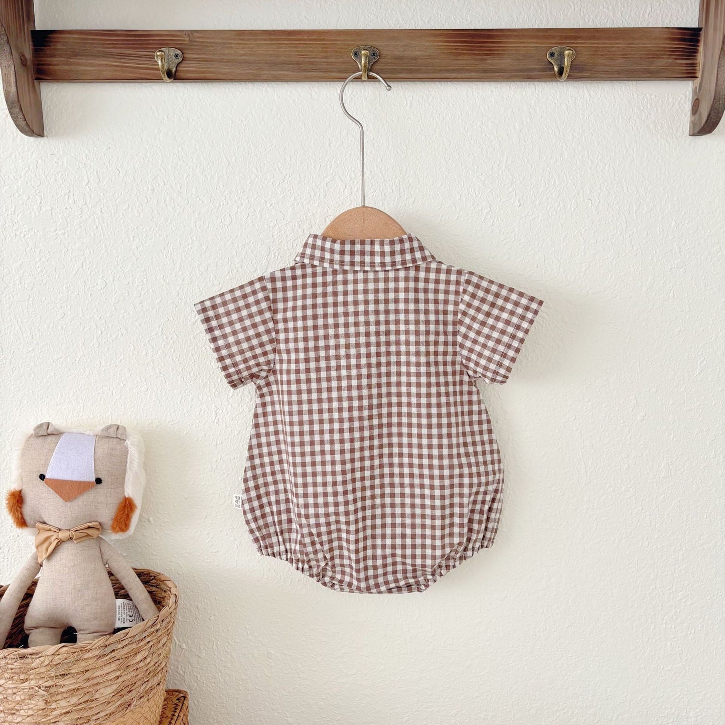 Summer Arrival Baby Boys Casual Plaid Turn-down Collar Short Sleeves Onesies-1