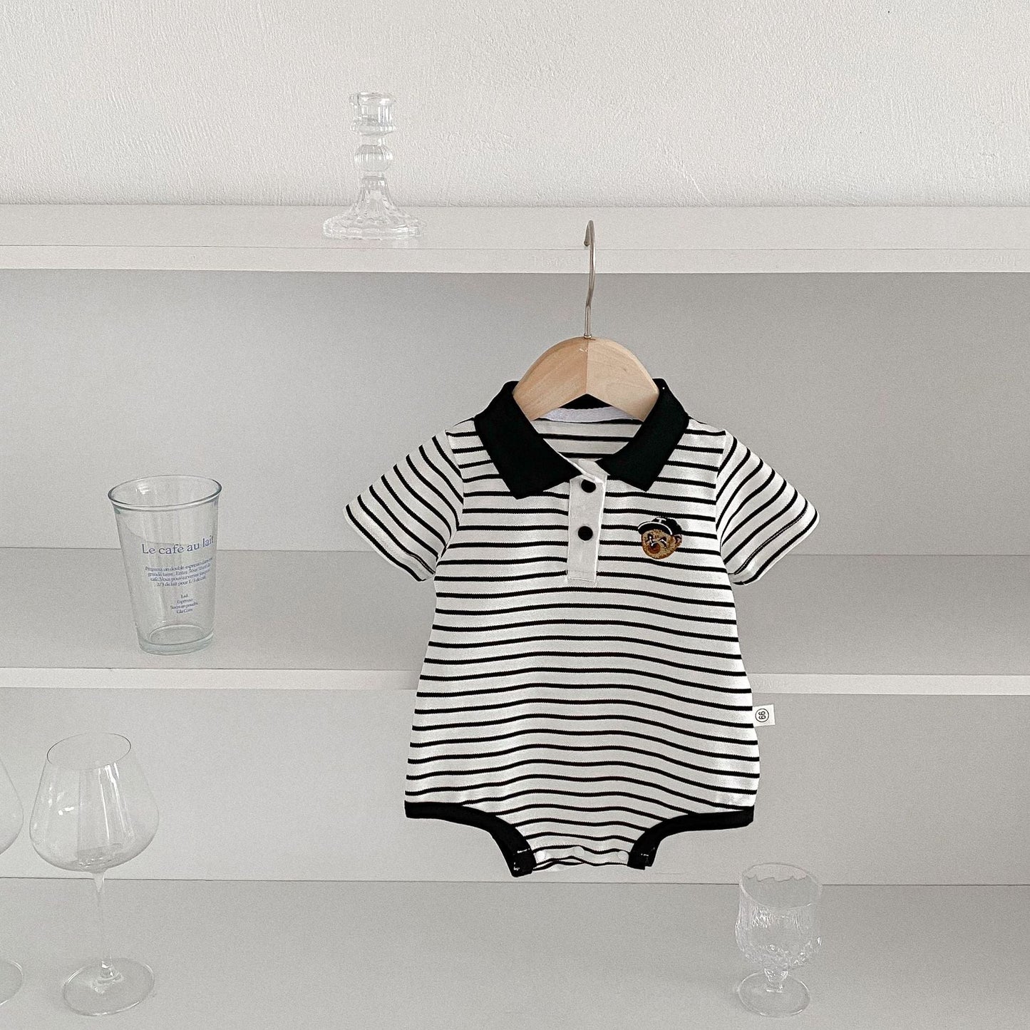 Summer Arrival Baby Unisex Casual Striped/Color Patchwork Short Sleeves Onesies-3