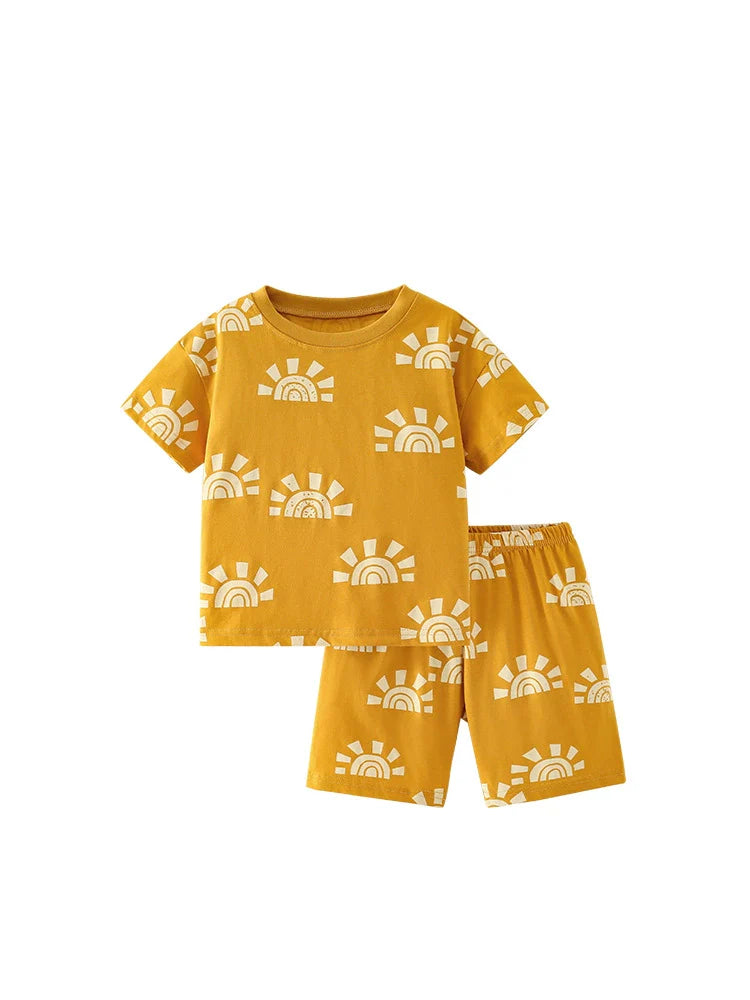 Summer Baby Kids Casual Sunrise Pattern T-shirt and Shorts Clothing Set for Boys-4