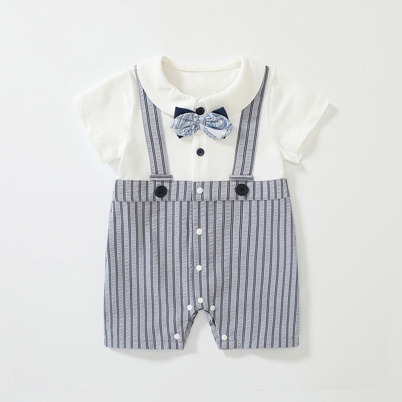 Summer Arrival Baby Boys Short Sleeves Cute Striped Overalls Pattern Rompers-4