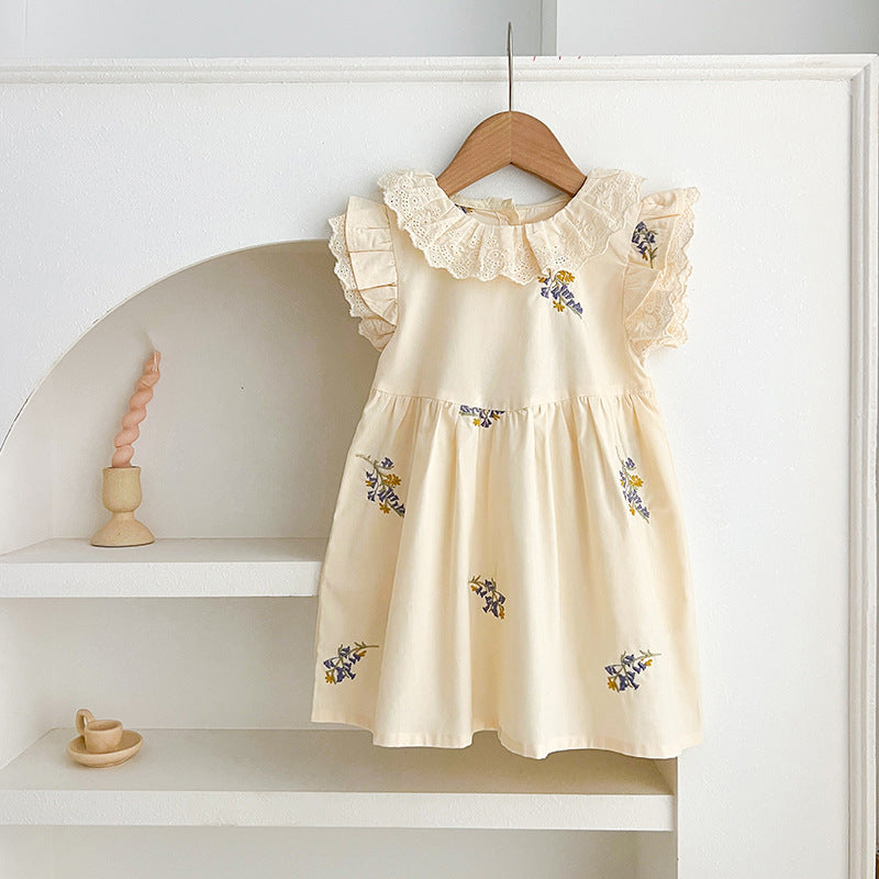 Summer Baby Girls French-style Flowers Embroidery Pattern Fly-sleeved Onesies and Dress – Princess Sister Matching-4