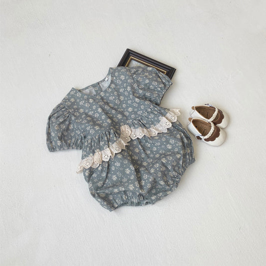 Summer Arrival Northern Europe Floral Pattern Short Sleeves Onesies for Stylish Girls-0