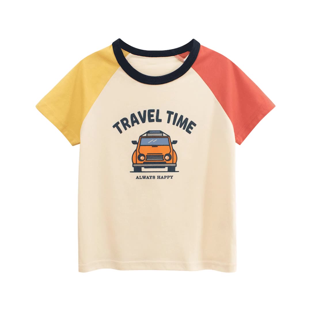 Summer Boys’ Cartoon and Letters Print T-shirt in European and American-0