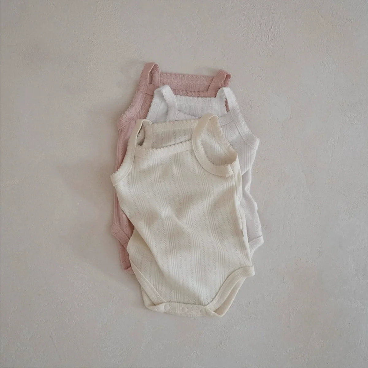 Summer Arrival Baby Unisex Simple Sleeveless Solid Color Striped Onesies-2