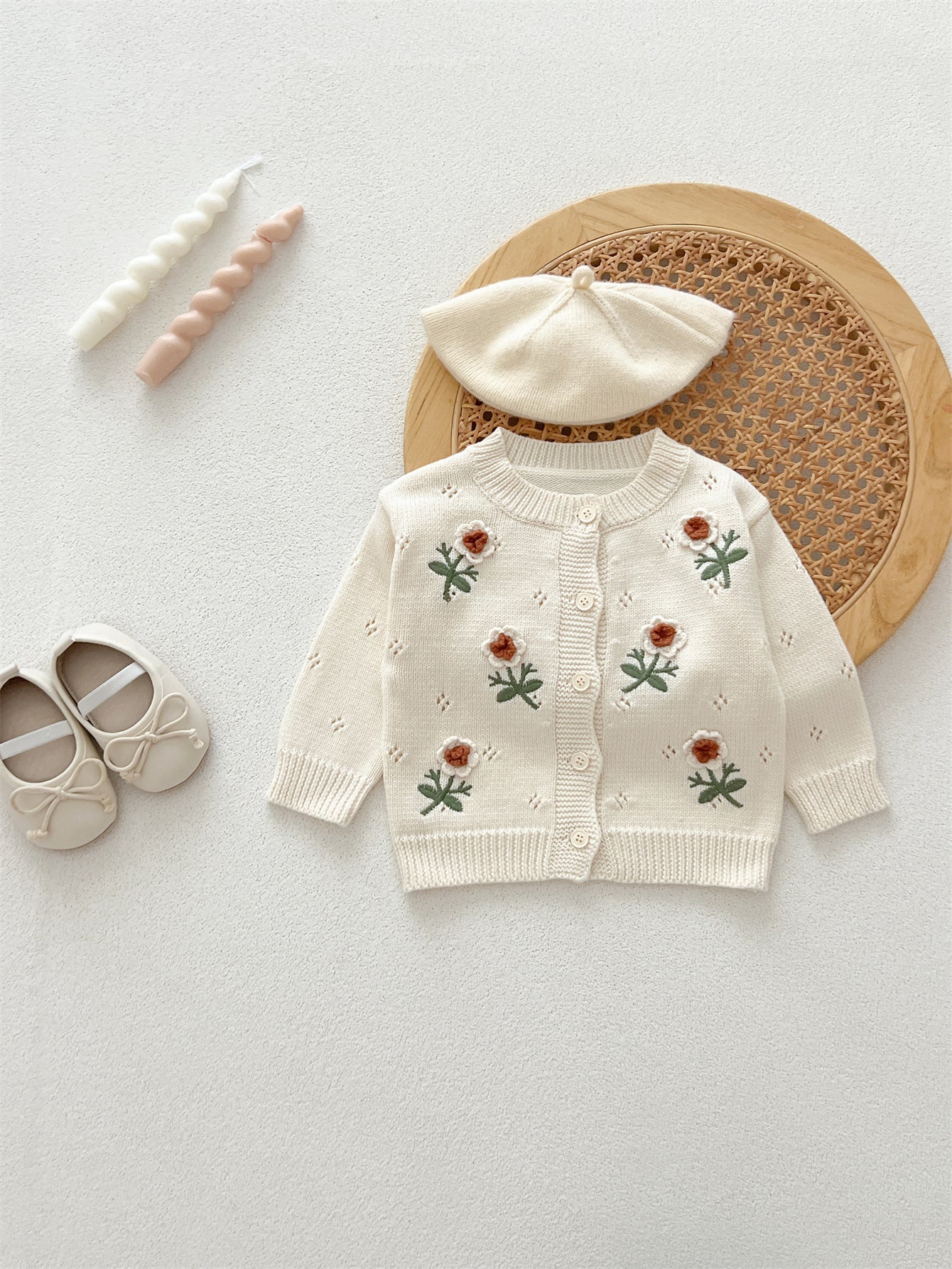Autumn New Arrival Baby Kids Girls Comfortable Flowers Embroiedery Pattern Knitted Long Sleeves Cardigan-4