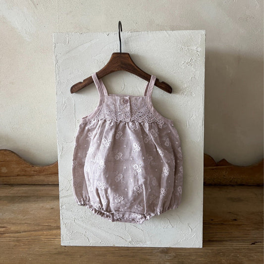 Summer Hot Selling Baby Kids Girls Vintage Sleeveless Flowers Embroidered Princess Onesies-0