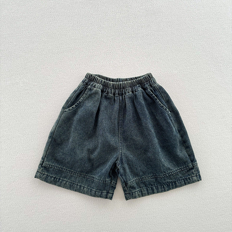 Summer New Arrival Nostalgic Unisex Dark Blue Denim Shorts-1